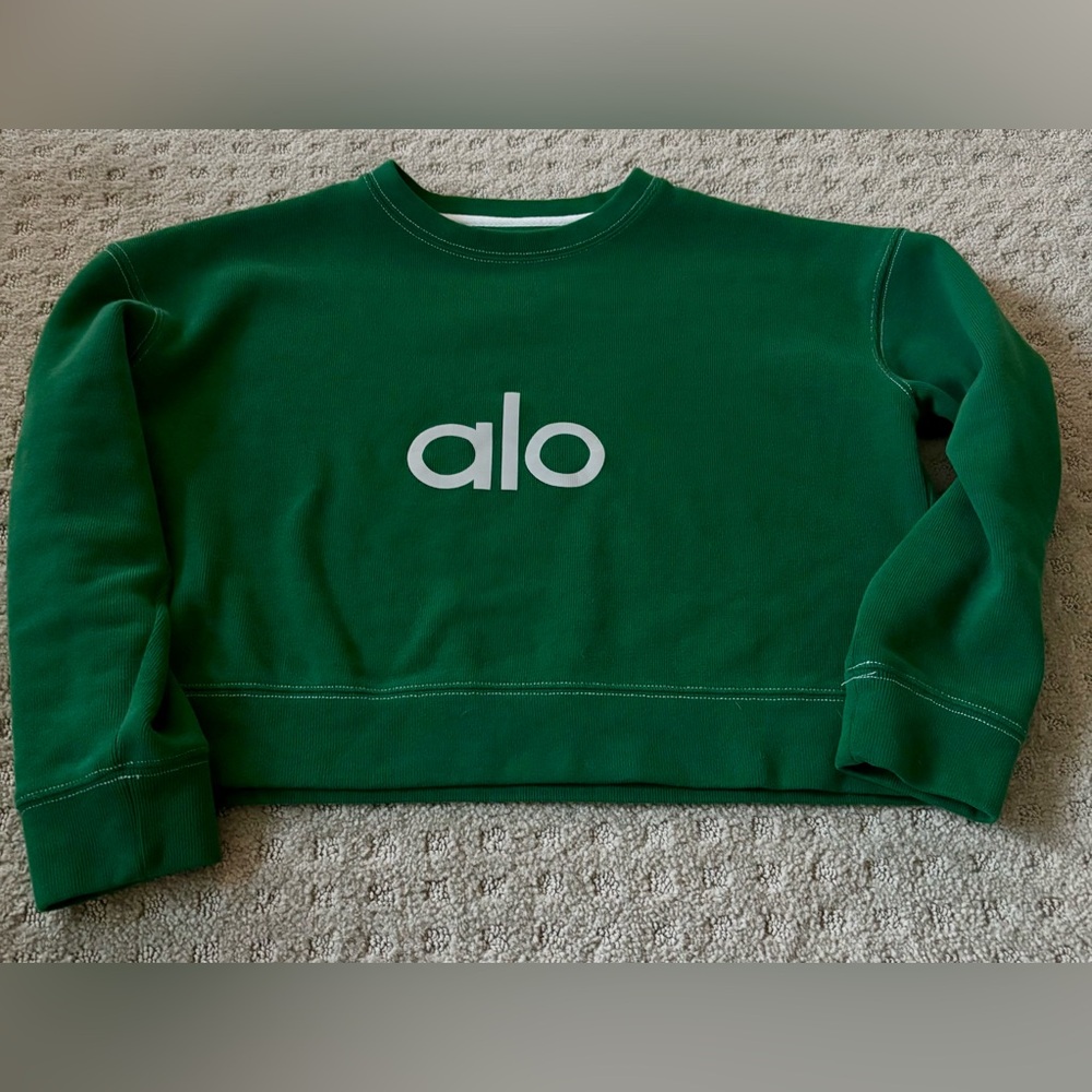 ALO Yoga Green Logo Crewneck Sweatshirt - Picture 2 of 5